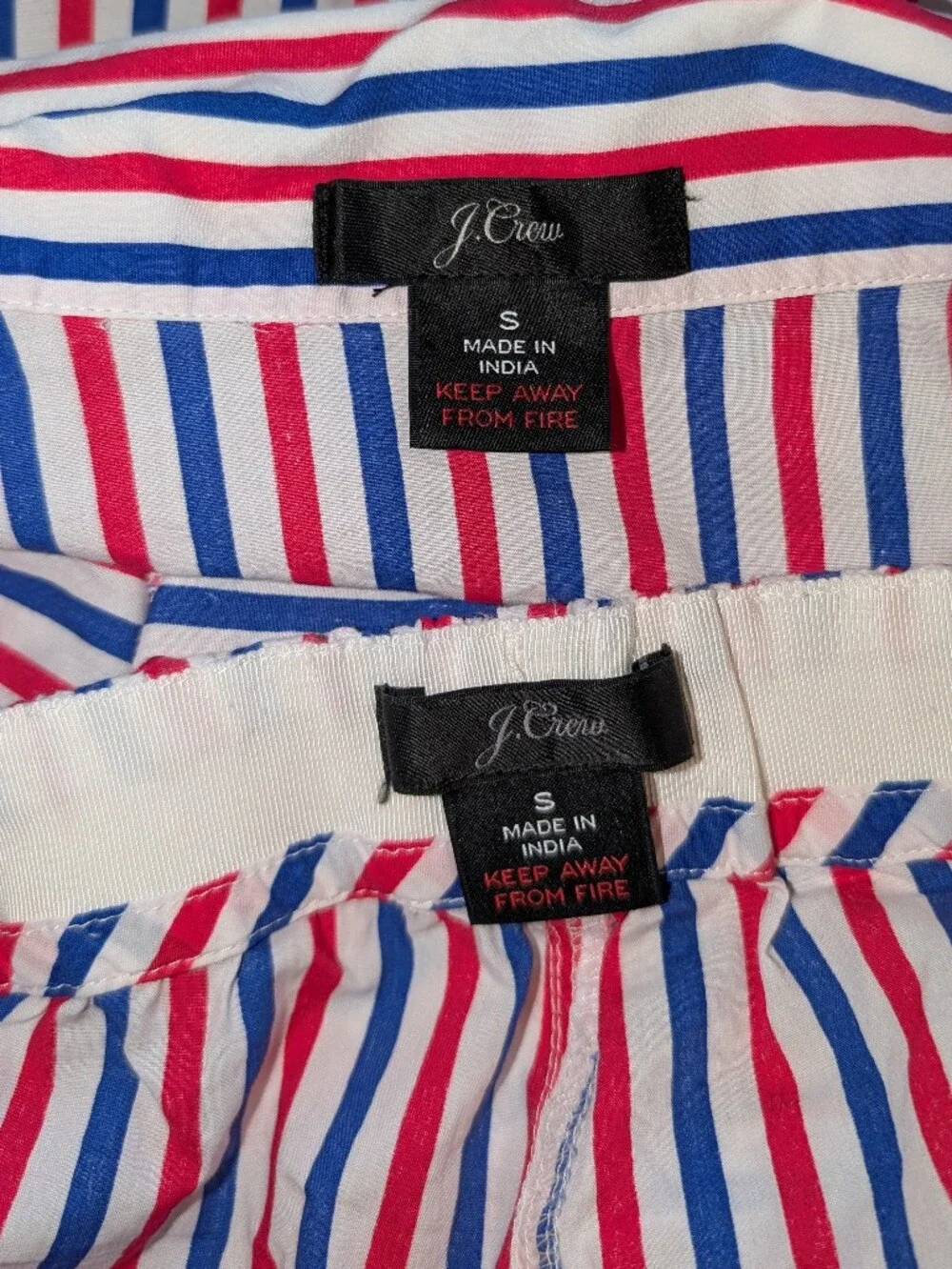 J. Crew Red White and Blue Stripe Cotton Matching Pajama Set